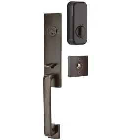 Emtek Single Cylinder Davos Handleset EMPowered Motorized Smart Lock Upgrade With Basel Lever