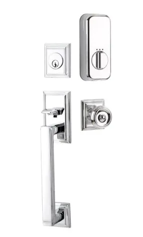 Emtek Single Cylinder Hamden Handleset EMPowered Motorized Smart Lock Upgrade With Select R-Bar Hammered Lever