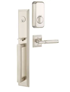 Emtek Single Cylinder Melrose Handleset EMPowered Motorized Smart Lock Upgrade With Select Conical White Marble Knob