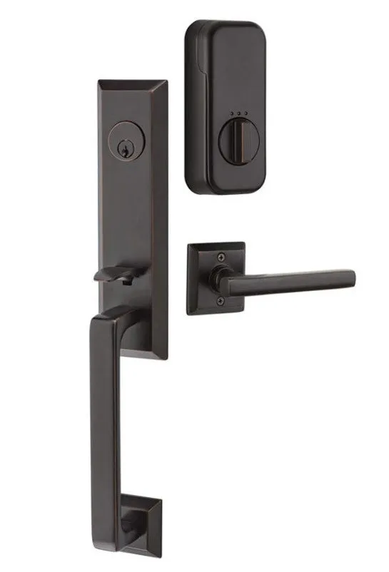 Emtek Single Cylinder Transitional Heritage Monolithic Handleset EMPowered Motorized Smart Lock Upgrade With Milano Lever