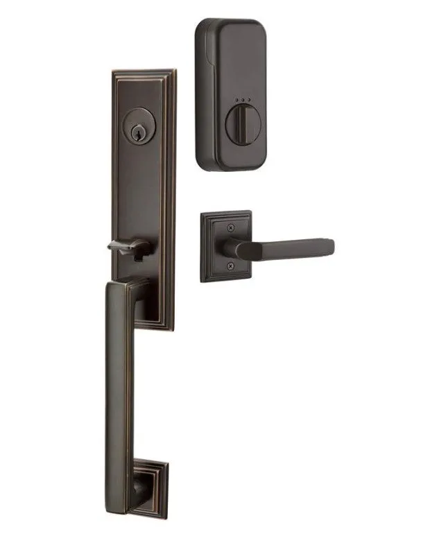 Emtek Single Cylinder Wilshire Handleset EMPowered Motorized Smart Lock Upgrade With Select T-Bar Tribeca Lever