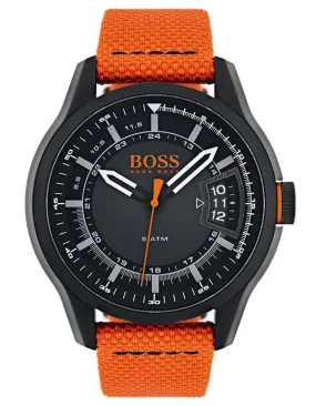 Hugo Boss Hong Kong Mens Watch - Black Dial - Orange Fabric Strap - Date - 50m