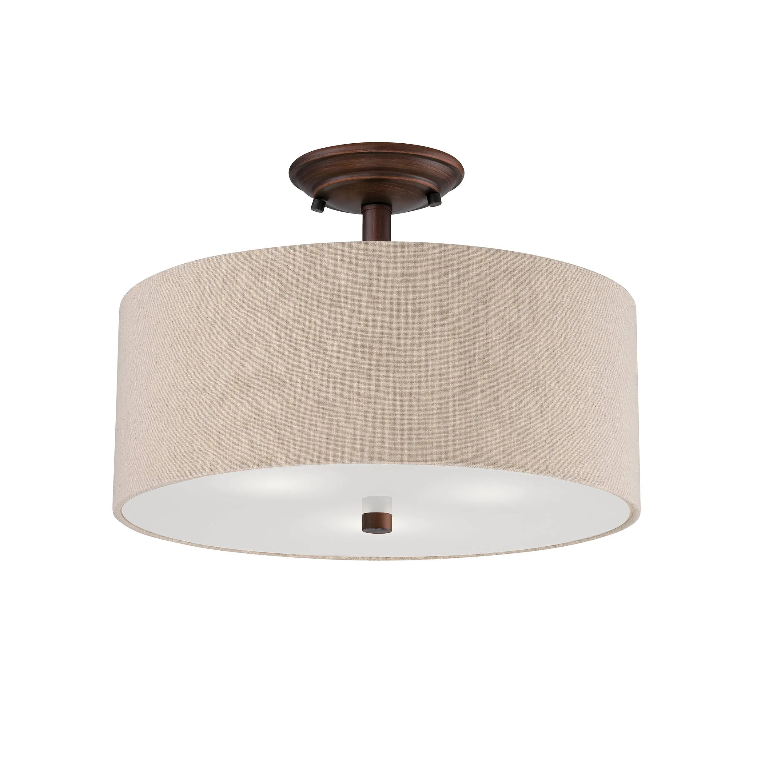 Jackson Semi-Flush Mount Fixture - Rubbed Bronze - Etched White Glass - 15in. Diameter - E26 Medium Base