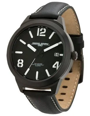 Jorg Gray 1950 Mens Date Watch - Black Steel - Black Dial - Black Leather