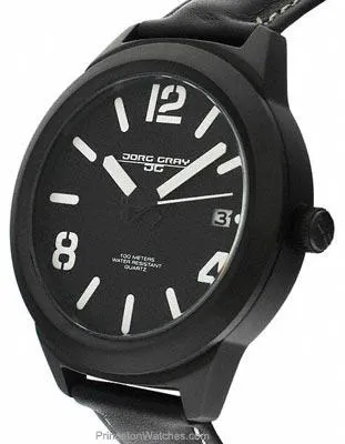 Jorg Gray 1950 Mens Date Watch - Black Steel - Black Dial - Black Leather