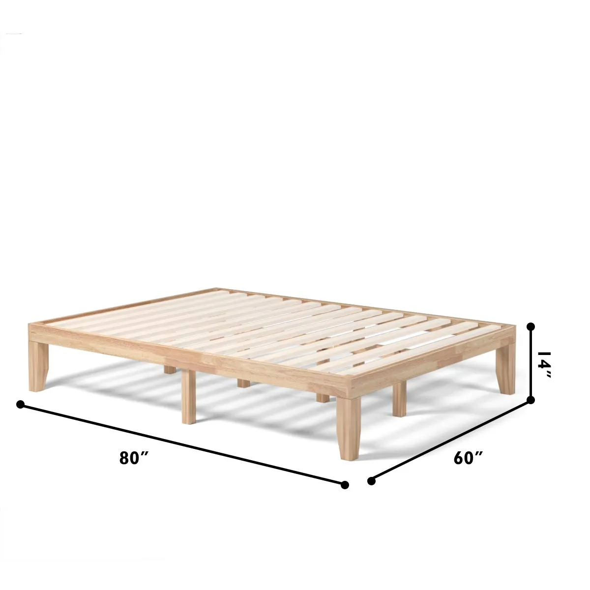 KOMFOTT 14 Inches Wood Platform Bed Frame, Solid Wood Mattress Foundation with Rubber Wood Frame