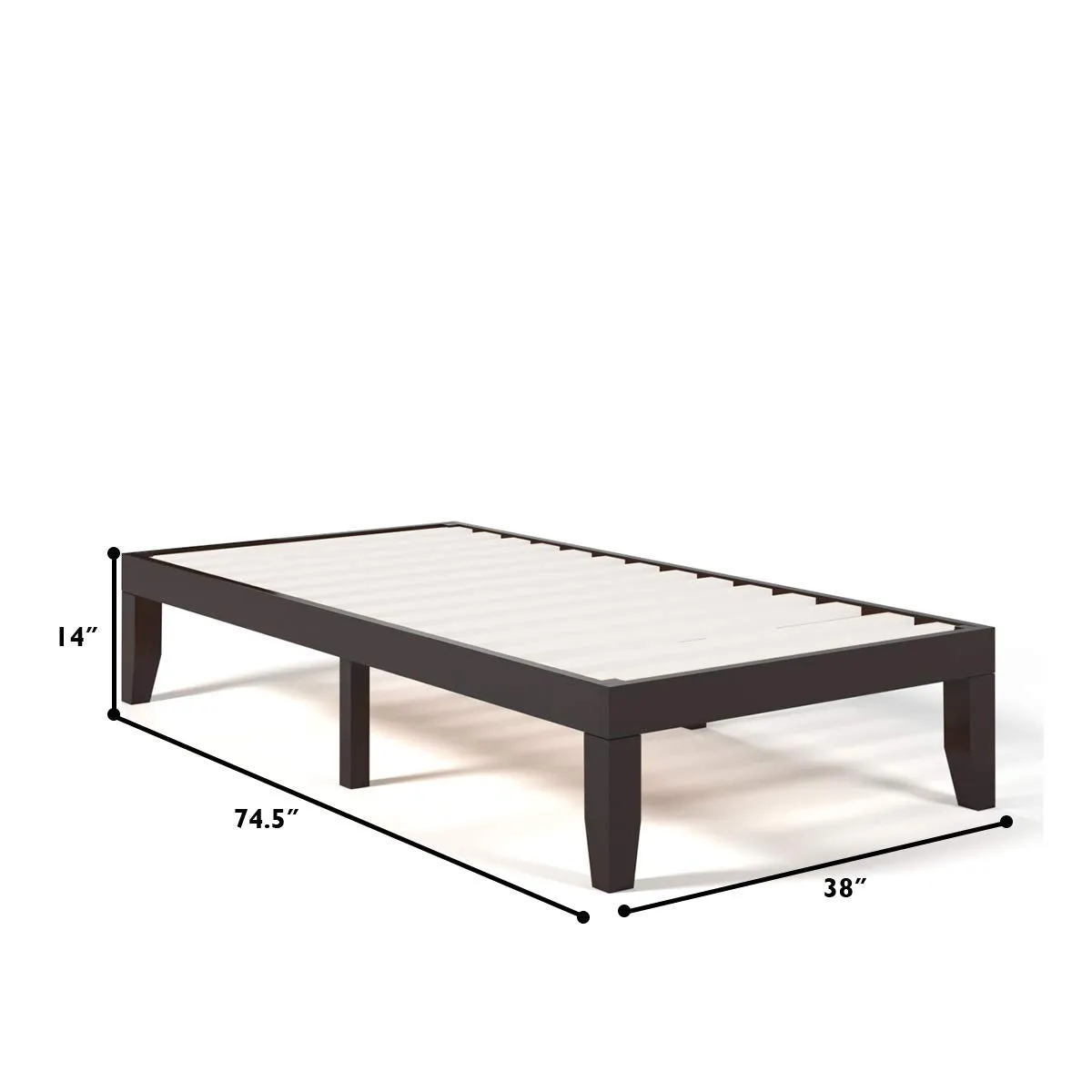 KOMFOTT 14 Inches Wood Platform Bed Frame, Solid Wood Mattress Foundation with Rubber Wood Frame