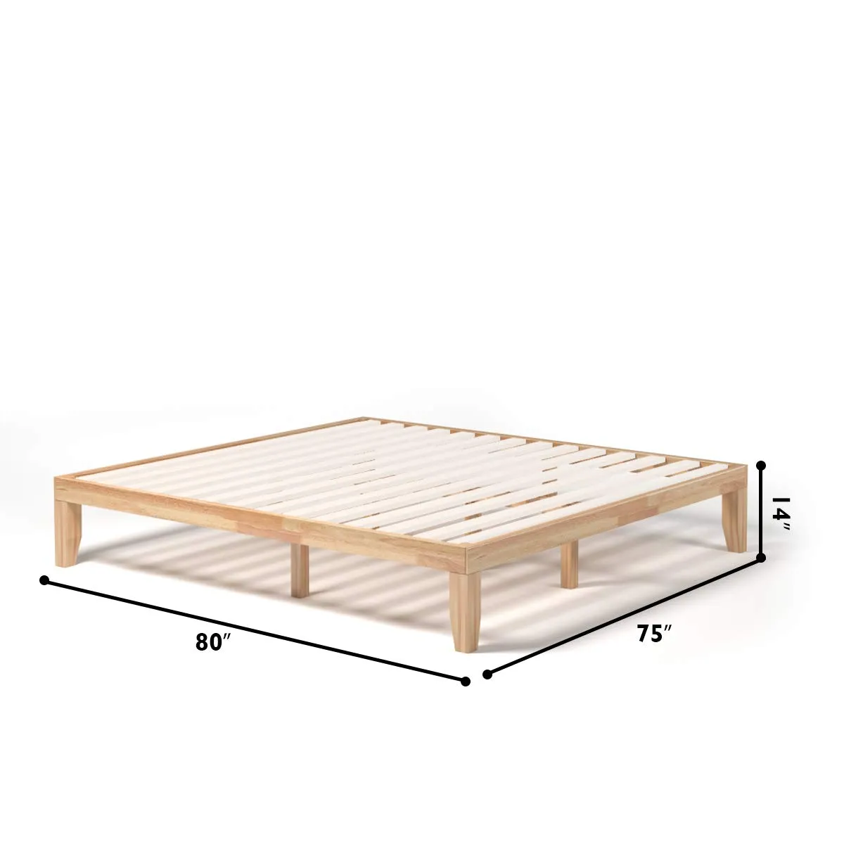 KOMFOTT 14 Inches Wood Platform Bed Frame, Solid Wood Mattress Foundation with Rubber Wood Frame