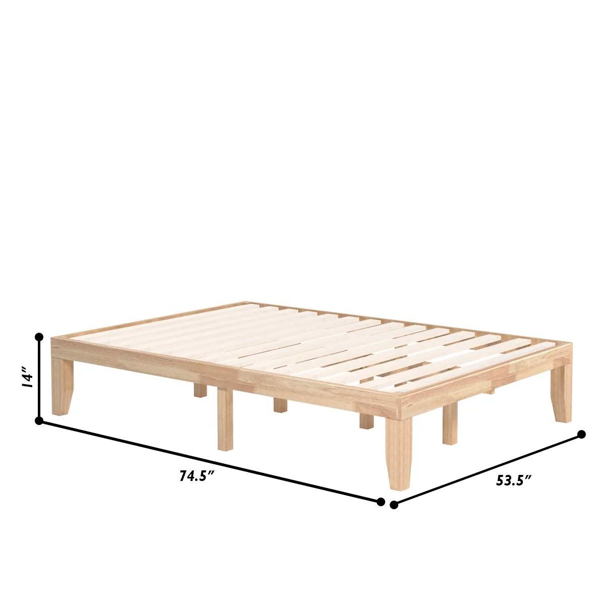 KOMFOTT 14 Inches Wood Platform Bed Frame, Solid Wood Mattress Foundation with Rubber Wood Frame