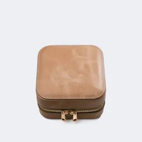 Leather Travel Jewelry Case - Beige