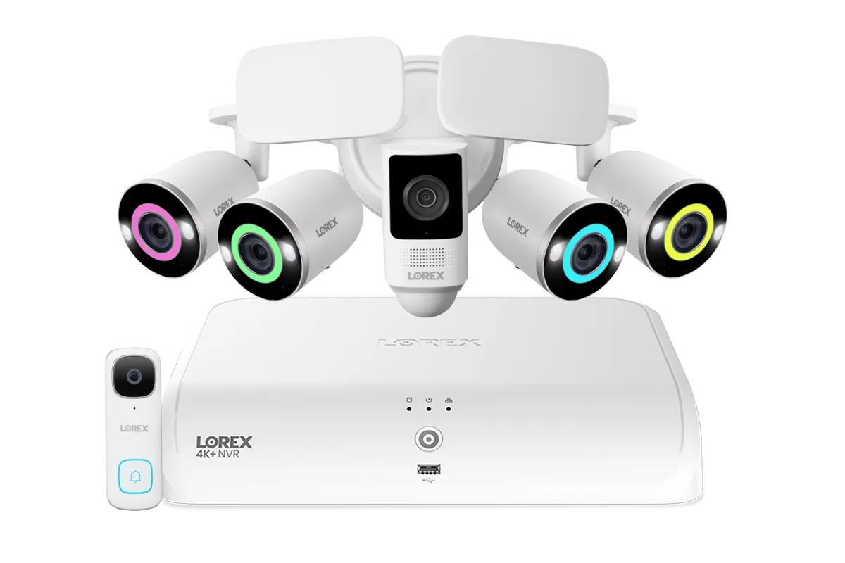 Lorex Fusion 4K  16 Channel (8 Wired   8 Fusion Wi-Fi) 2TB NVR System with Four H16 Wired 4K IP Bullet Cameras, One 2K Wired Doorbell, and One 2K Floodlight