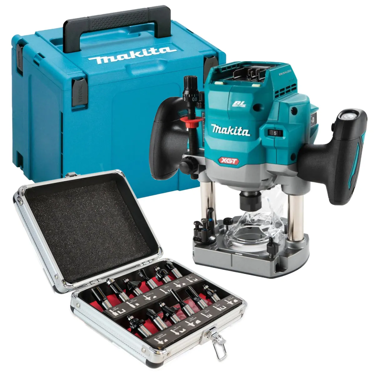 Makita RP001GZ02 40V XGT Brushless 1/2" Router with 12 Piece Cutter Set & Case