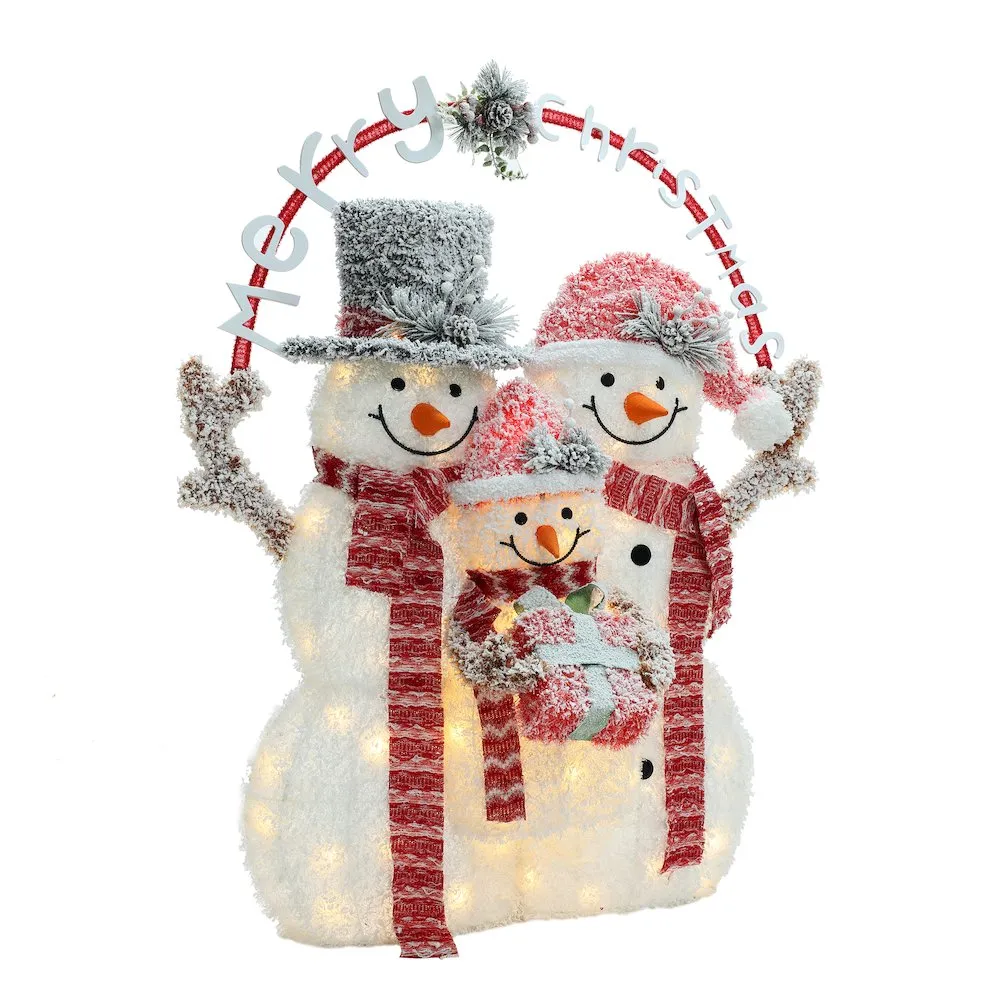 Merry Christmas Snowman Trio Holiday Decoration with Battery-Operated Lights