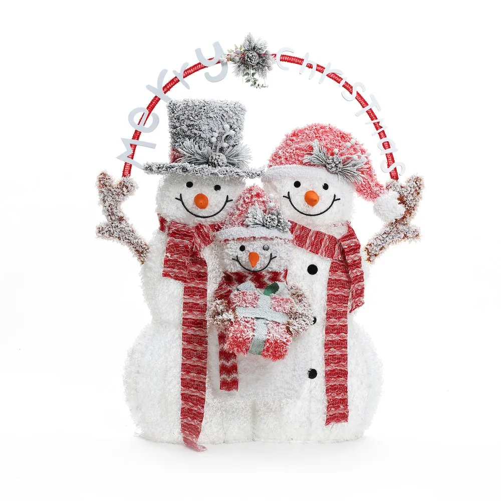 Merry Christmas Snowman Trio Holiday Decoration with Battery-Operated Lights