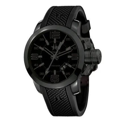 Metal.ch Men's Chronograph Watch Chronosport Collection 44MM Date Black Silicon Strap 1420.44