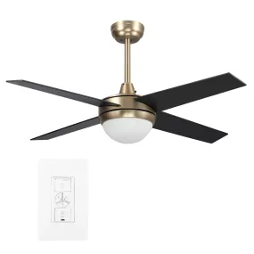 NEVA 48 inch 4-Blade Smart Ceiling Fan with LED Light Kit & Smart Wall Switch - Gold/Black