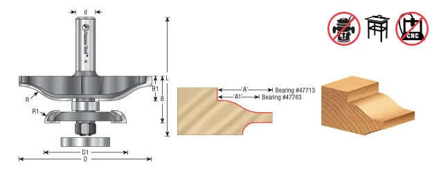 Ogee Raised Panel Router Bit | 7⁄8 Radius x 3 3⁄8 Dia x 1 1⁄16 x 1⁄2" Shank | 54221 | 738685542217