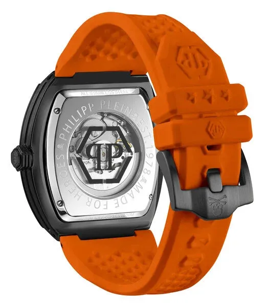 Philipp Plein Mens Watch High-Iconic The Skeleton Sport Master Automatic Orange PWBAA1222