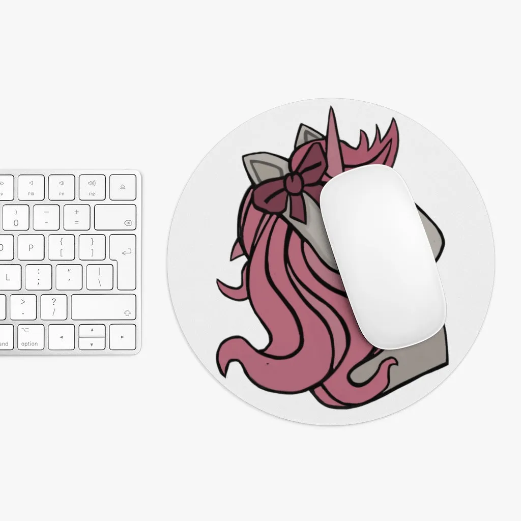 Pink Hair Unicorn Head Mouse Pad