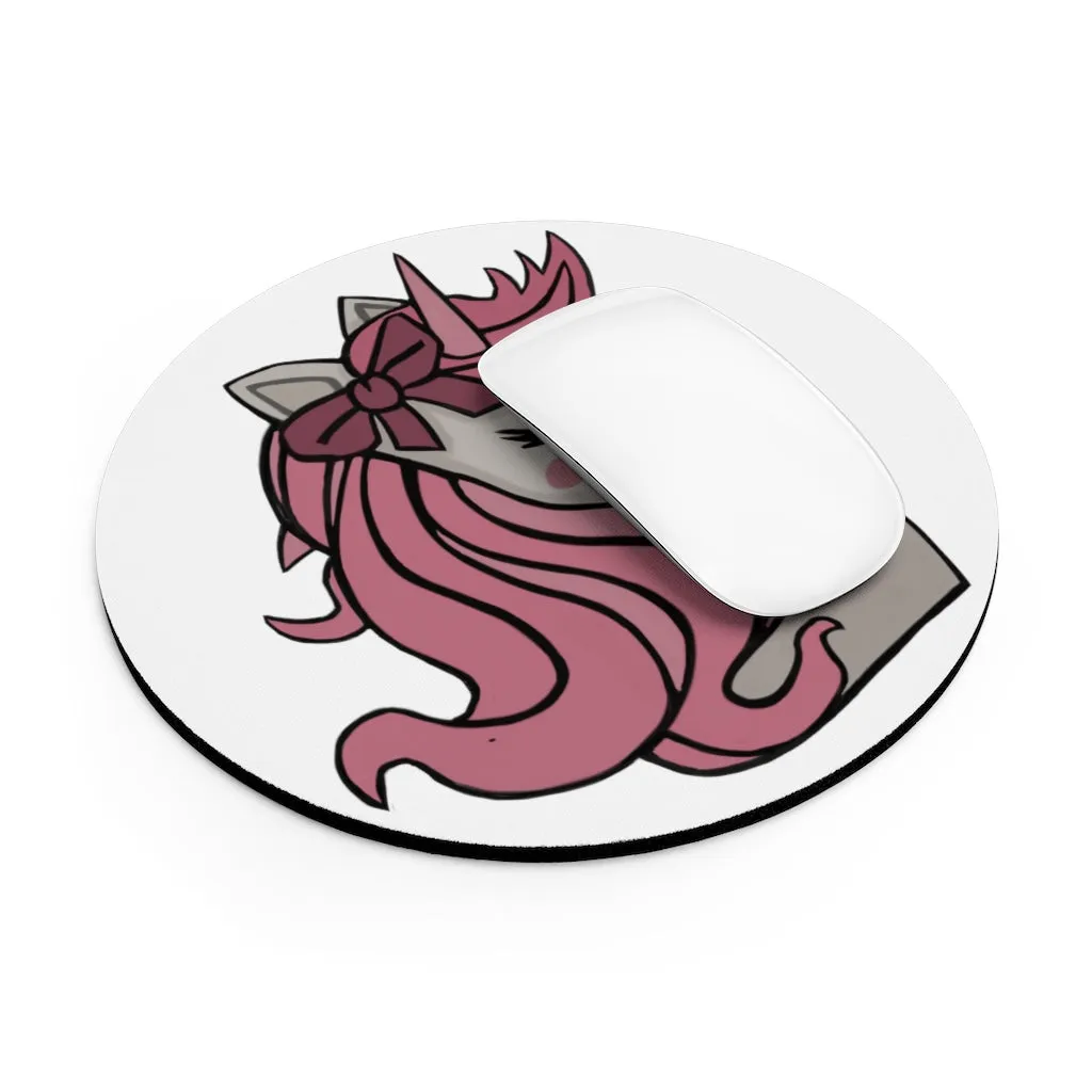 Pink Hair Unicorn Head Mouse Pad