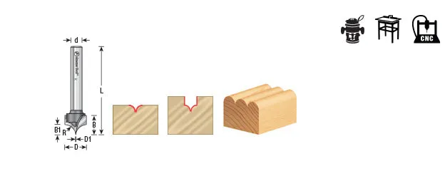 Point Cutting Round Over Router Bit | 1⁄4 Radius x 1⁄2 Dia x 1⁄2 x 1⁄4 Shank | 56123 | 738685561232