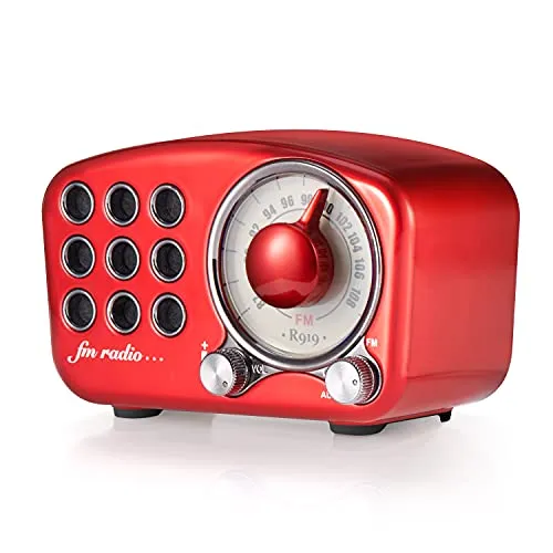 Retro Vintage FM Radio Bluetooth 4.2 Wireless Speaker w/Volume & Bass Enhancement, Pink or Red