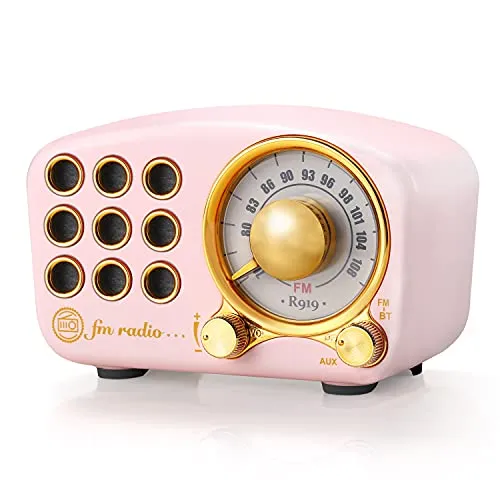 Retro Vintage FM Radio Bluetooth 4.2 Wireless Speaker w/Volume & Bass Enhancement, Pink or Red