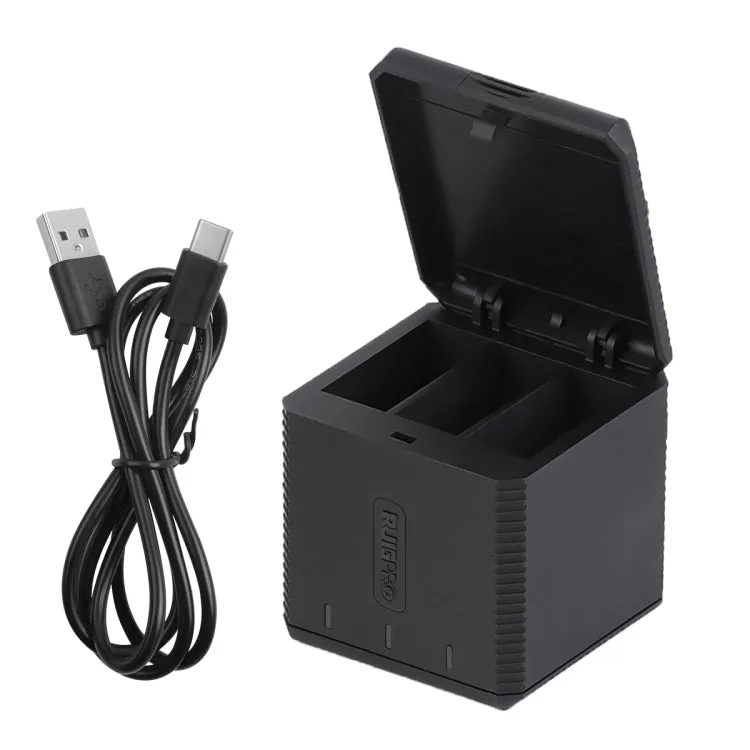 RUIGPRO USB Triple Batteries Housing Charger Box with Cable & Indicator Light for GoPro HERO9 Black / HERO10 Black(Black)