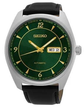 Seiko Mens Recraft Automatic Day/Date Watch - Green Dial - Two-Tone - Leather