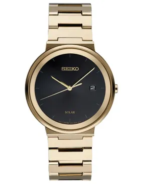 Seiko Mens Solar Essentials - Gold-Tone - Black Dial - Date Window