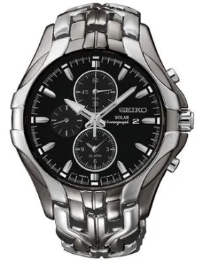 Seiko Solar Mens Excelsior Alarm Chrono - Black Dial - Black IP & Steel Bracelet