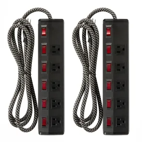 Set of 2 Power Strip 5 Outlets 6 Switches with Surge Protector Wall Mount, Black