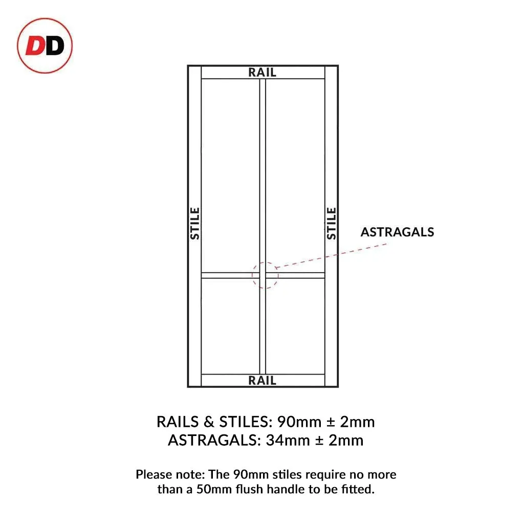 Single Sliding Door & Premium Wall Track - Eco-Urban® Bronx 4 Pane Door DD6315G - Clear Glass - 6 Colour Options