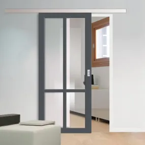 Single Sliding Door & Premium Wall Track - Eco-Urban® Bronx 4 Pane Door DD6315G - Clear Glass - 6 Colour Options