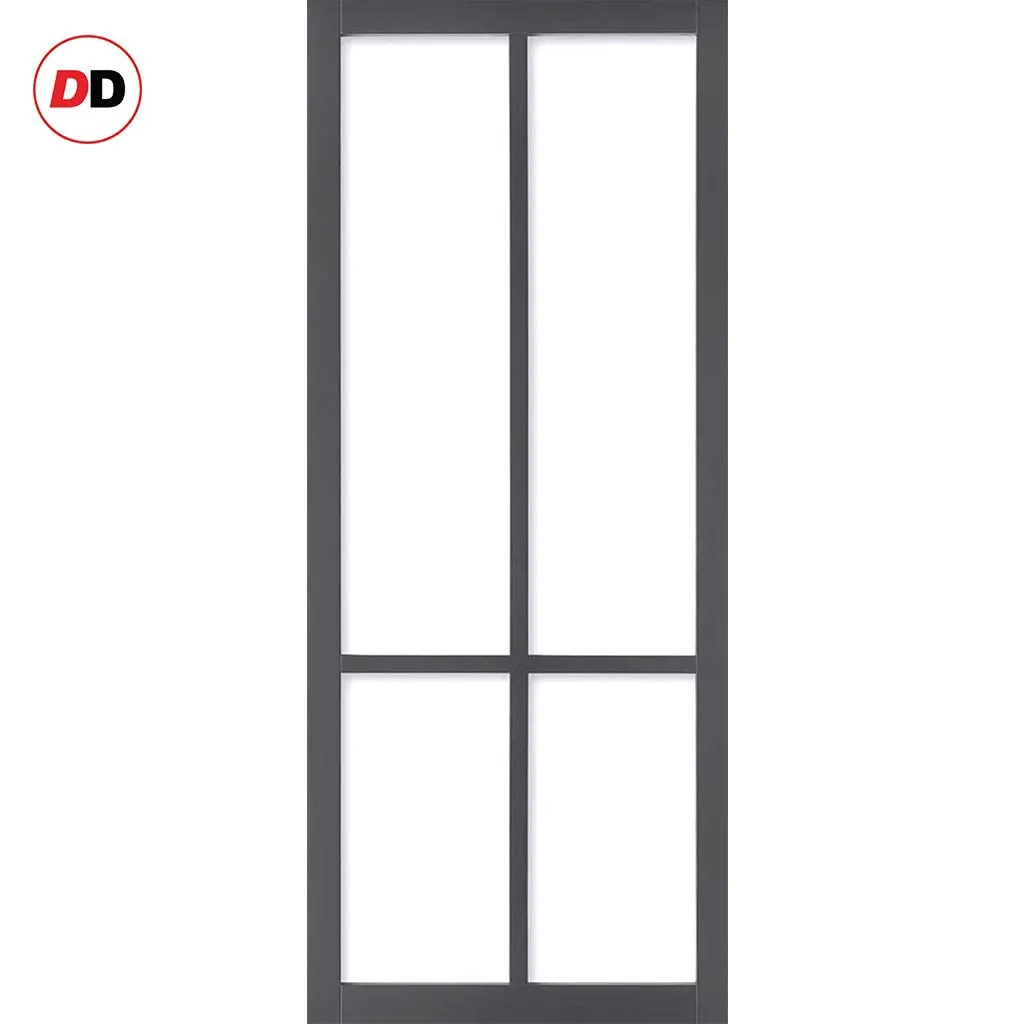 Single Sliding Door & Premium Wall Track - Eco-Urban® Bronx 4 Pane Door DD6315G - Clear Glass - 6 Colour Options