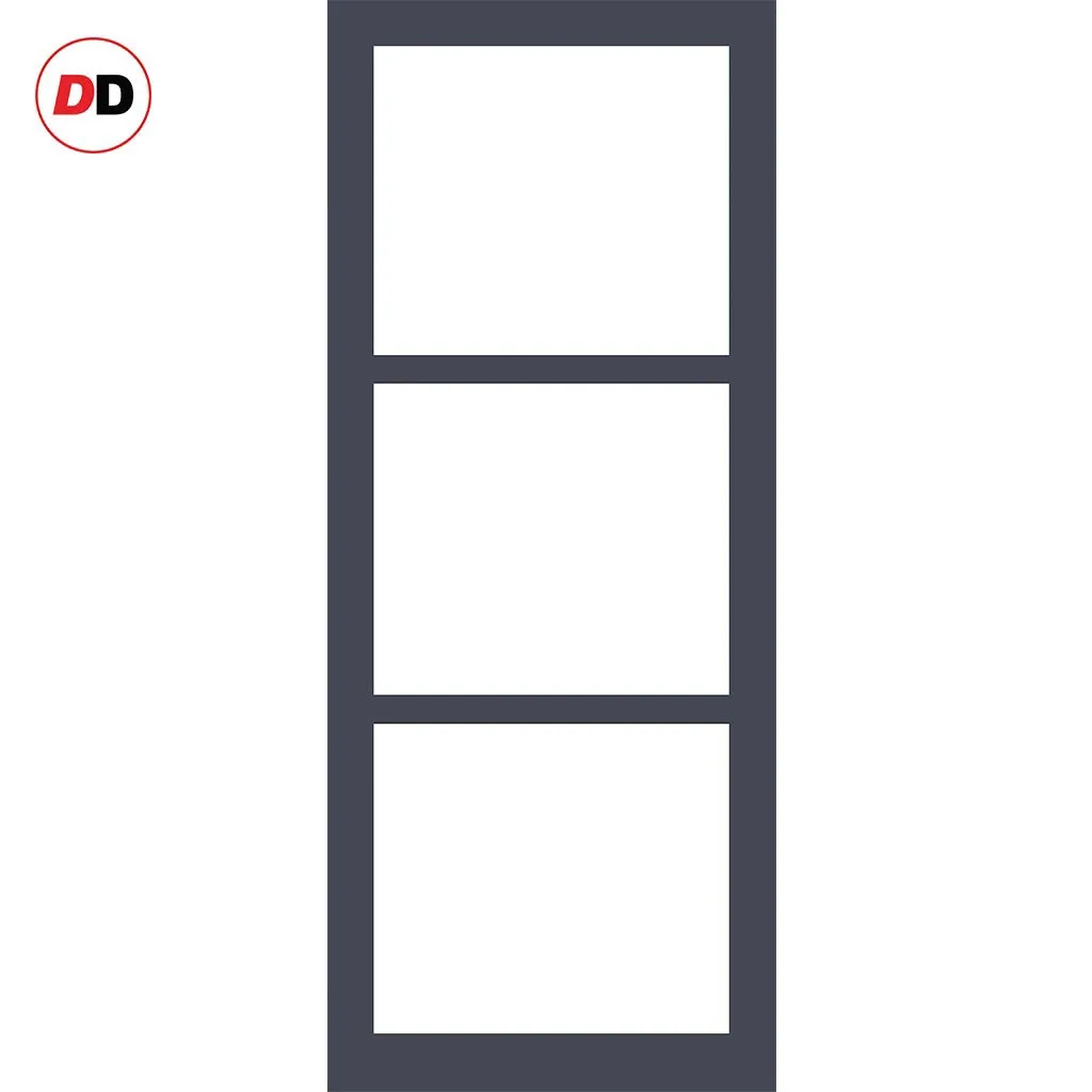 Single Sliding Door & Premium Wall Track - Eco-Urban® Manchester 3 Pane Door DD6306SG - Frosted Glass - 6 Colour Options