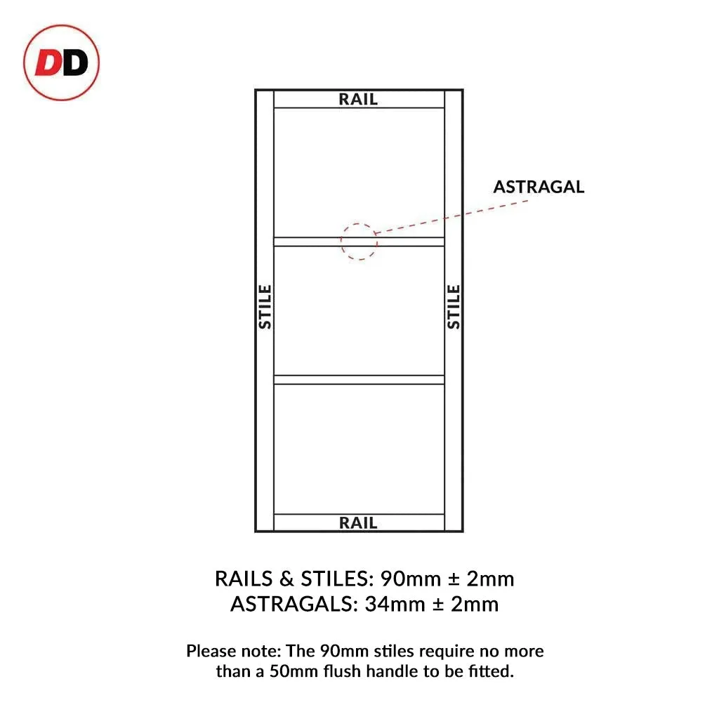 Single Sliding Door & Premium Wall Track - Eco-Urban® Manchester 3 Pane Door DD6306SG - Frosted Glass - 6 Colour Options