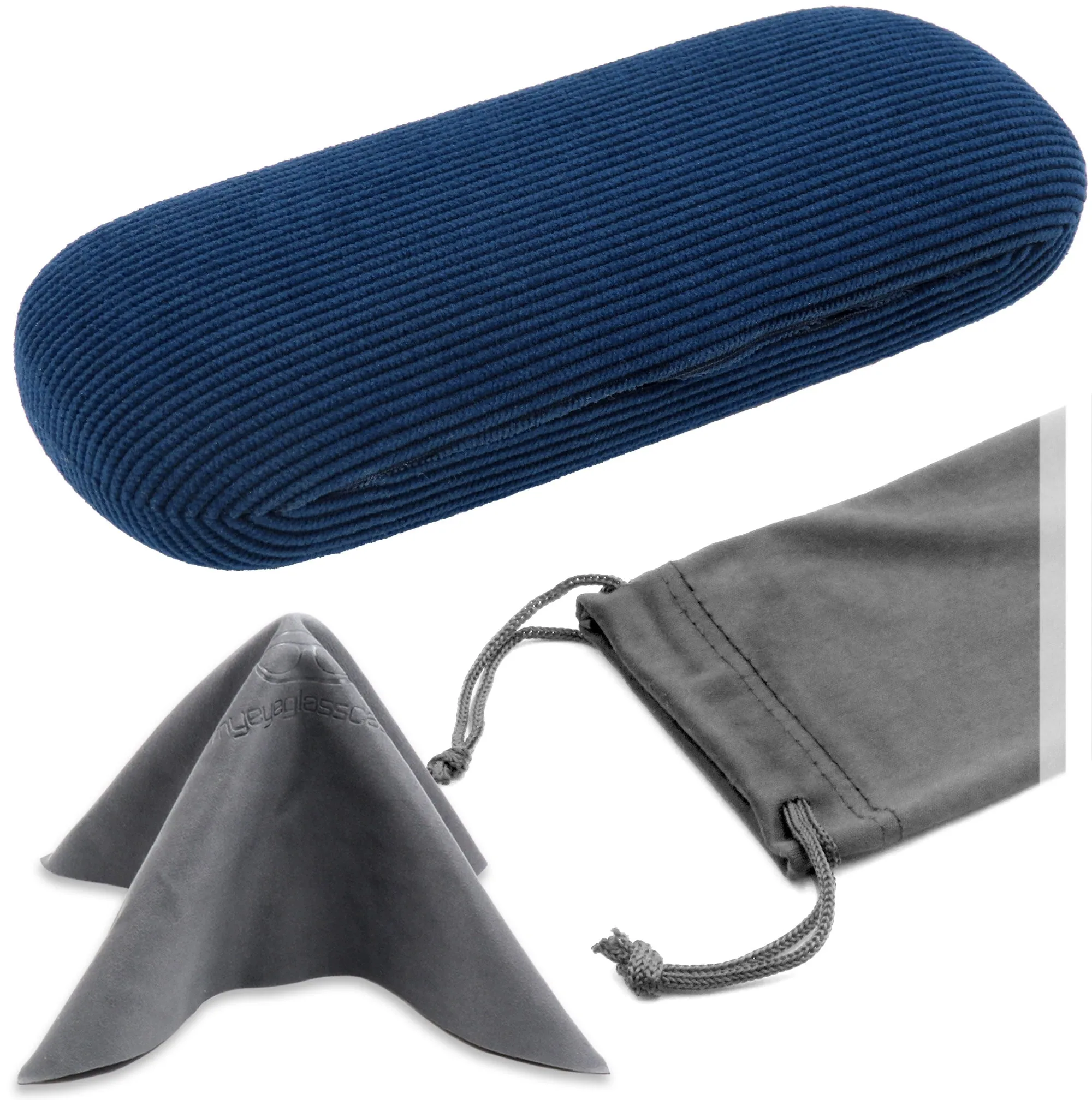 Small Hard Eyeglass Case, Reading Glasses Case w/ Drawstring Pouch & Cleaning Cloth ( S5 Corduroy Blue)