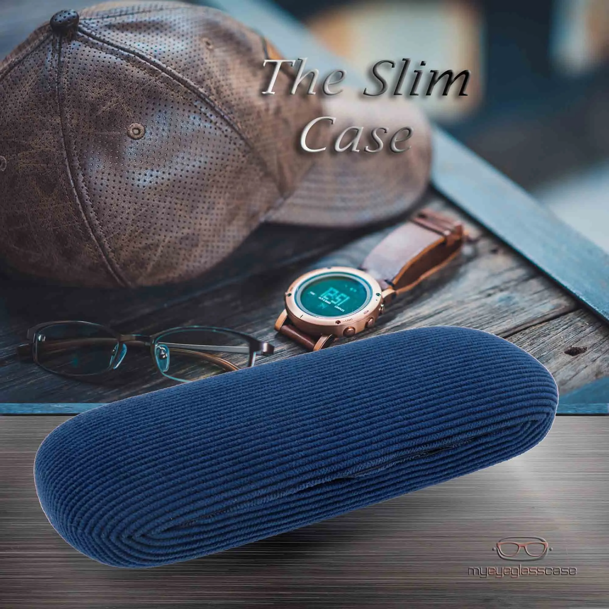 Small Hard Eyeglass Case, Reading Glasses Case w/ Drawstring Pouch & Cleaning Cloth ( S5 Corduroy Blue)