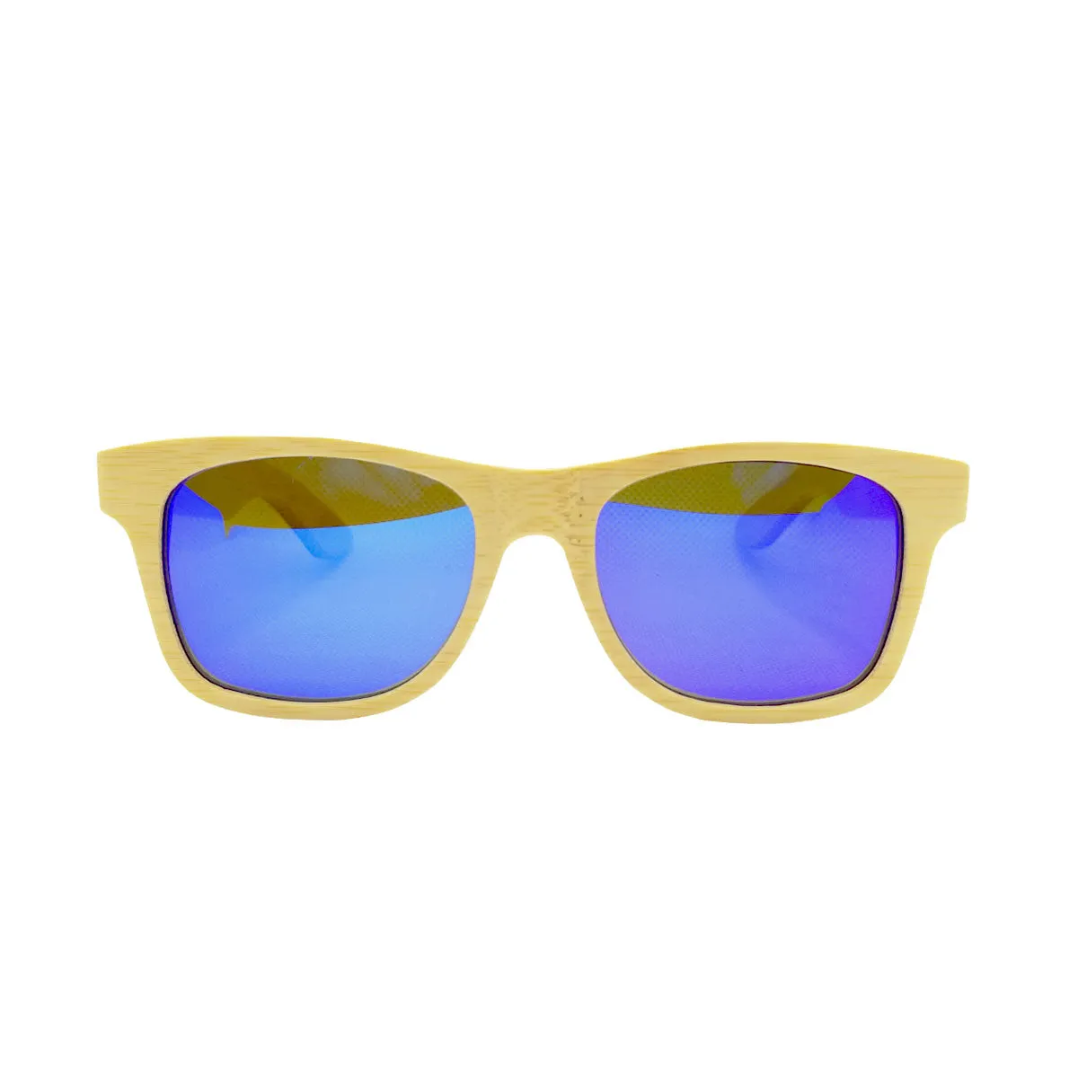 Social Paintball Sunglasses - Bamboo Wood with Blue Mirror Lens