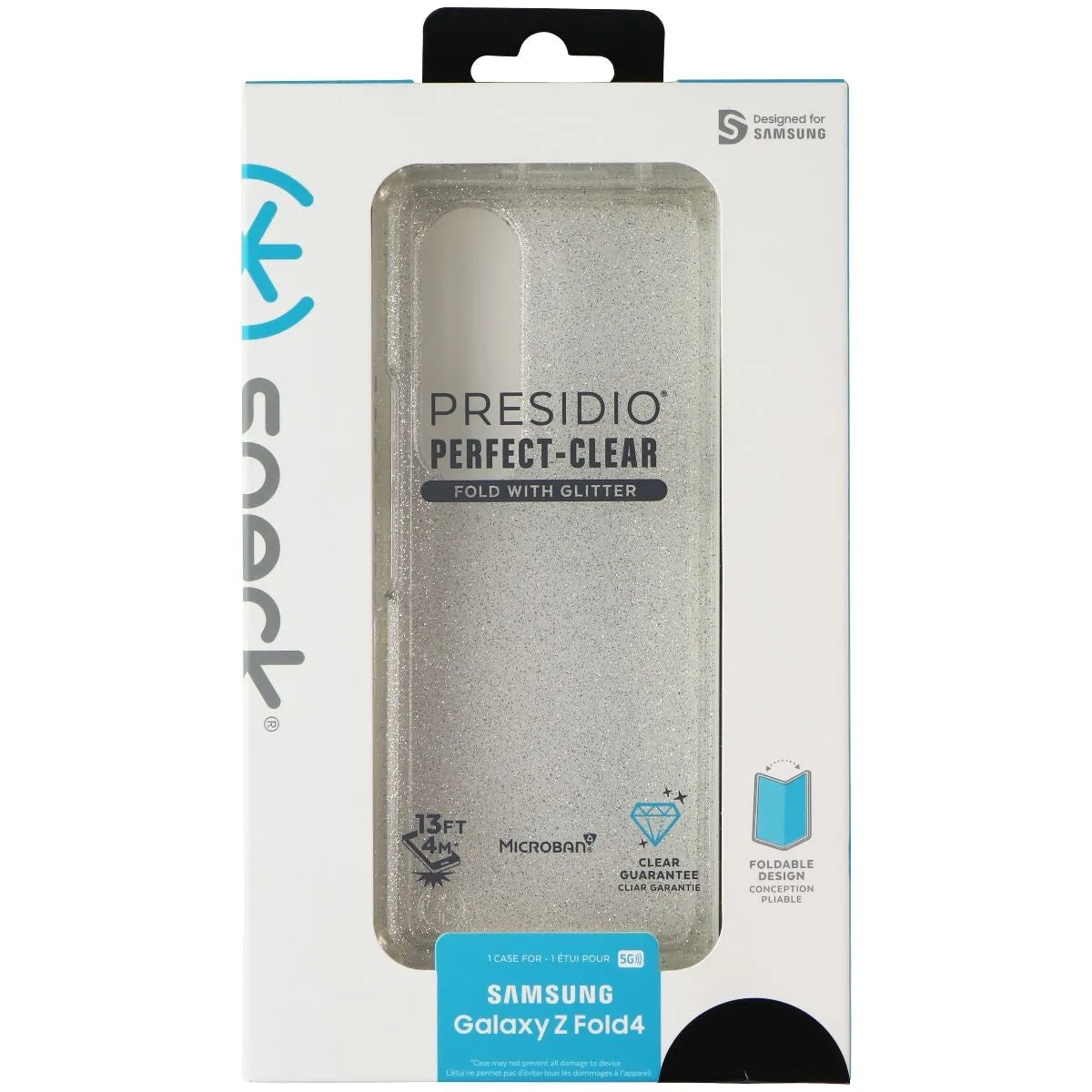 Speck Presidio Perfect-Clear Fold Case for Galaxy Z Fold4 - Clear/Silver Glitter