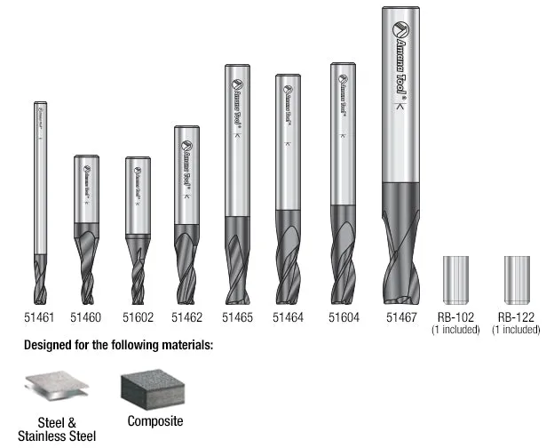 Spiral End Mill CNC Router Bit Collection | 8 Piece | 1⁄8, 1⁄4 & 3⁄8" Shank | AMS-152 | 738685221525