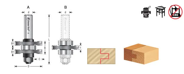 Tongue & Groove Assembly Router Bit | 3⁄8 Kerf x 1 5⁄8 Dia x 1 1⁄8 x 1⁄2" Shank | 55401 | 738685554012