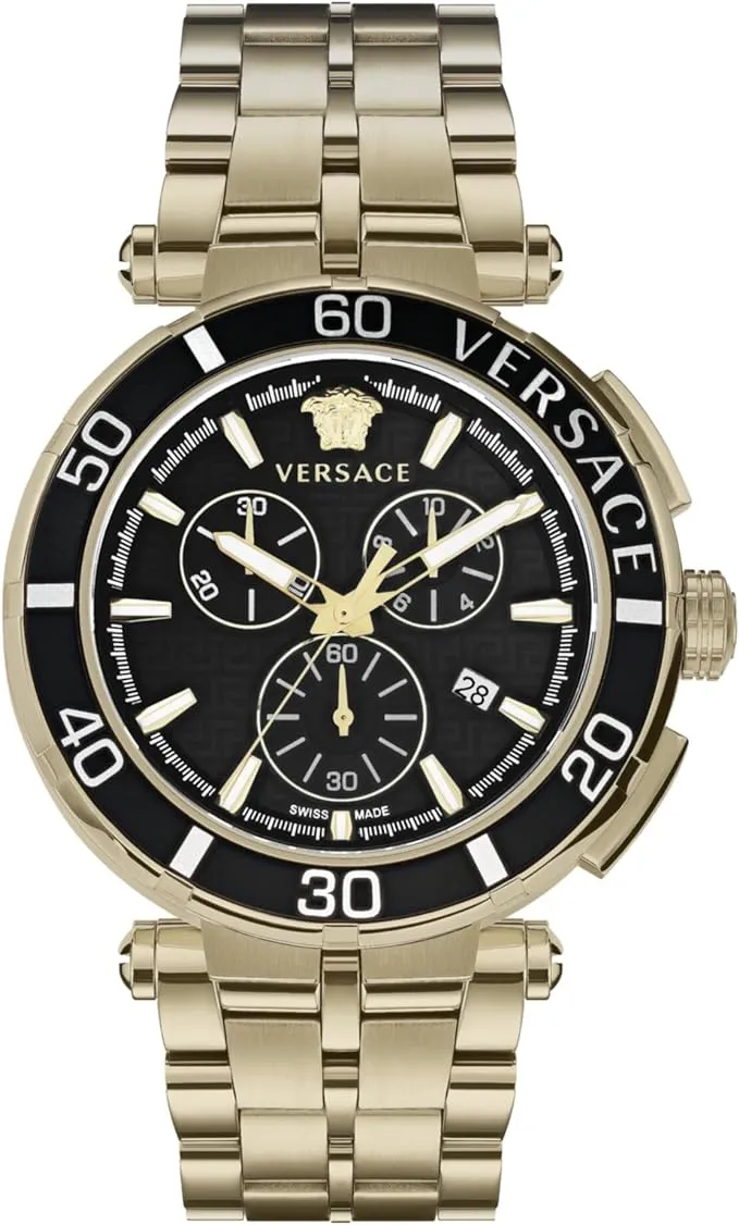 Versace Men's Watch 45mm Greca Chronograph Black Gold VE3L00522