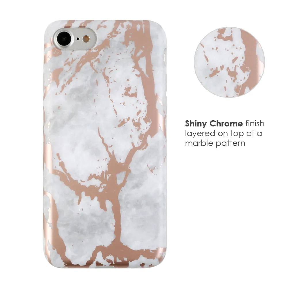 White Marble Rose Gold Chrome iPhone Case