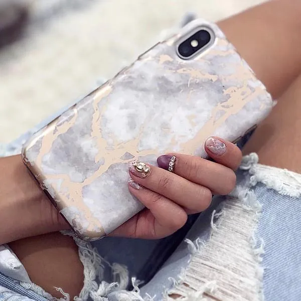 White Marble Rose Gold Chrome iPhone Case