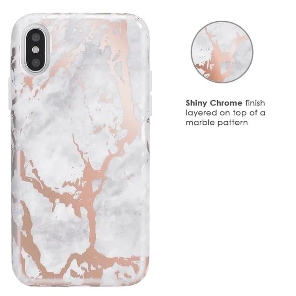 White Marble Rose Gold Chrome iPhone Case