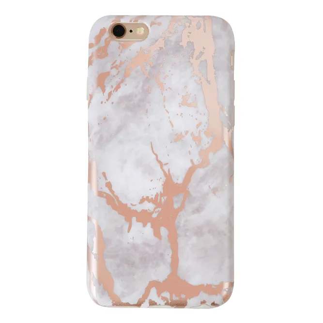 White Marble Rose Gold Chrome iPhone Case