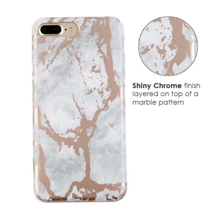 White Marble Rose Gold Chrome iPhone Case