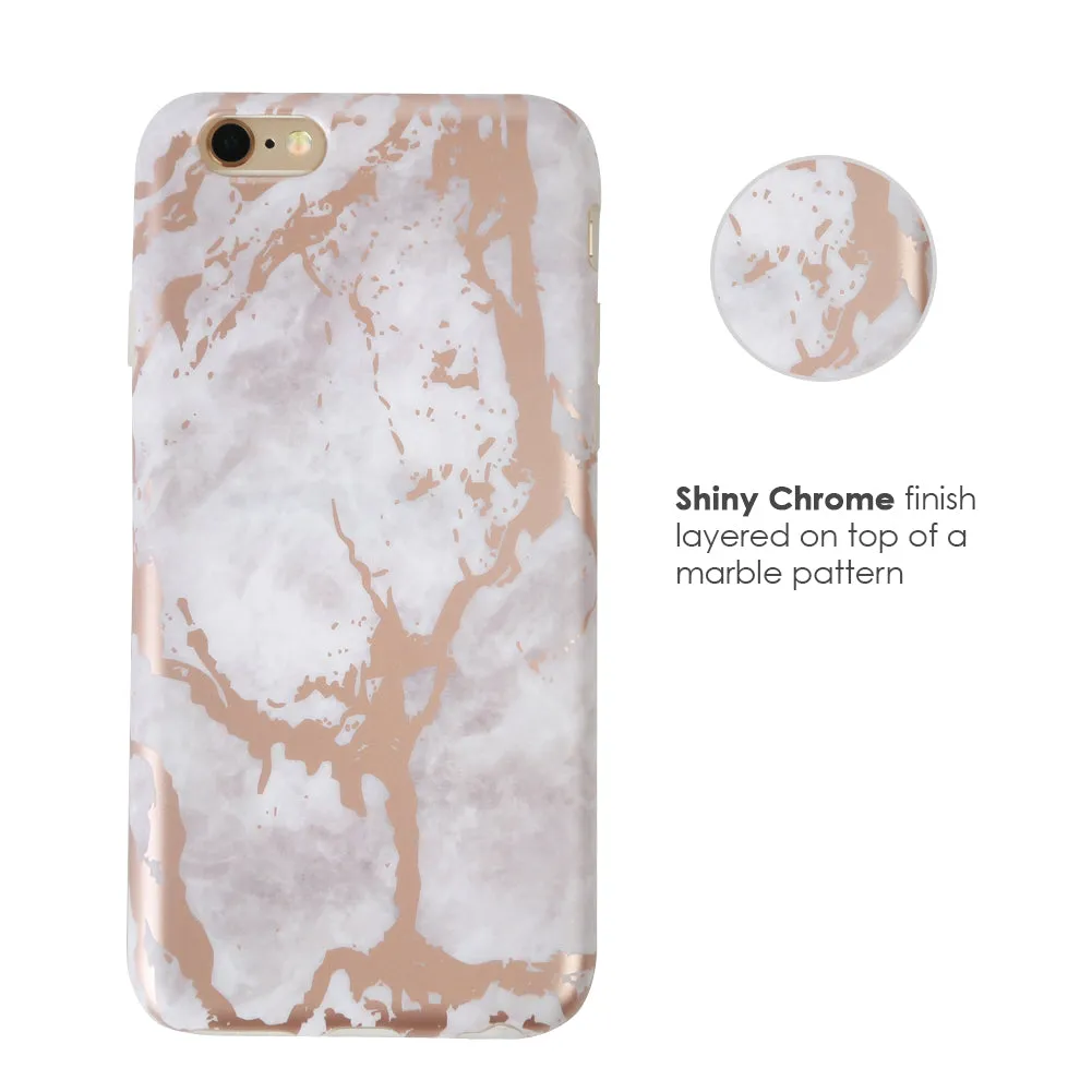 White Marble Rose Gold Chrome iPhone Case